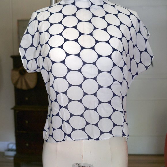 40s / 1940s Navy White Dot Sheer Blouse by Robert using Bemberg Rayon - Picture 2 of 10